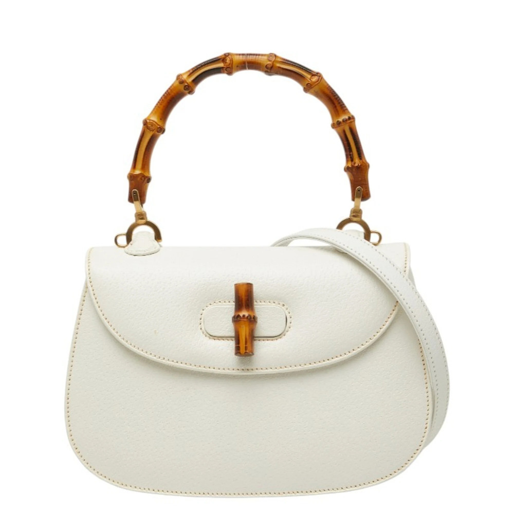 Gucci Bamboo Handbag Shoulder Bag 2WAY 000 1014 0188 White Leather Women's GUCCI